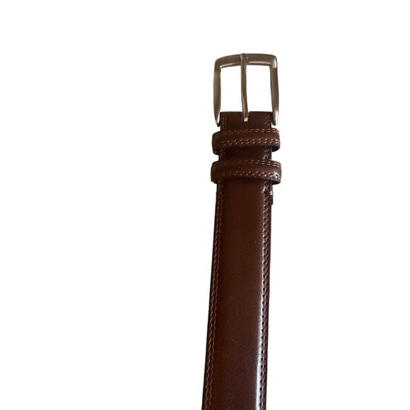 Brown Leather Belt Brushed Chrome Buckle Size 34 - Picture 5 of 5